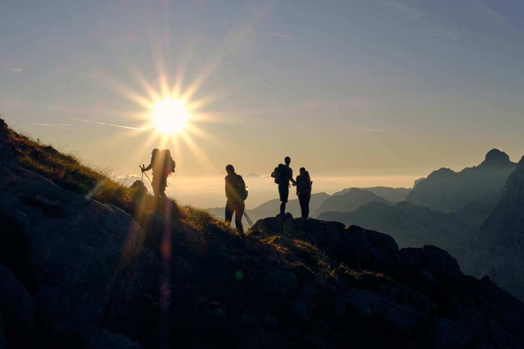 Hikers viewing the sunrise